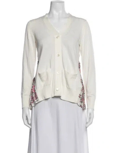 Pre-owned Sacai Paisley Print V-neck Sweater In White