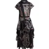 Sacai Belted Ribbed Wool-blend Trimmed Paisley-print Voile Midi Dress In Black
