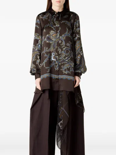 Sacai Paisley-print Asymmetric Shirt Dress In Brown