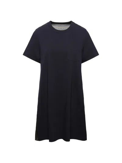 Sacai Paisley-print Paneled Mini Dress In Blue