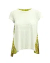 Sacai Panel Printed Pleated Flared T-shirt In Multicolor Linen In White