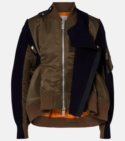Sacai Paneled Blouson Jacket In Brown