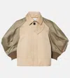 Sacai Womens Beige Taupe Gabardine Contrast-sleeve Cropped Cotton-blend Jacket In Beige