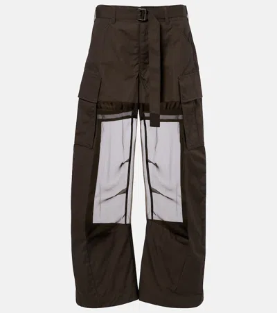 Sacai Paneled Cotton Cargo Pants In Brown