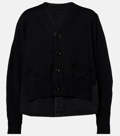 Sacai Paneled Cotton-blend Cardigan In Black