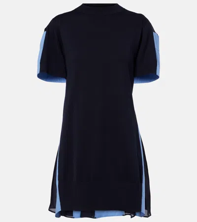 Sacai Paneled Cotton-blend Minidress In Blue