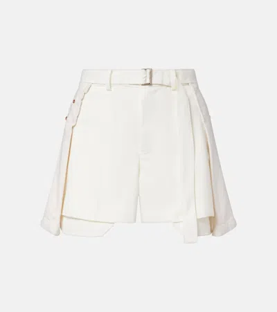 Sacai Paneled Denim Shorts In White