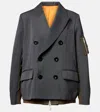 Sacai Wool And Twill Double-breasted Blazer In Black