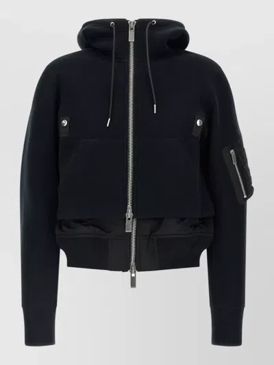 Sacai Paneled Hooded Bomber Jacket In Black