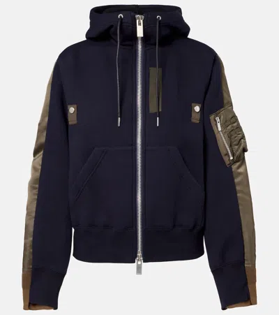 Sacai Paneled Hoodie In Blue