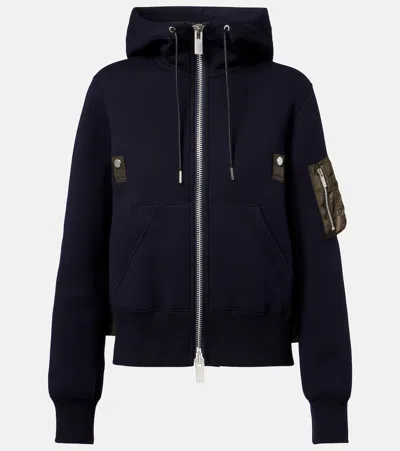 Sacai Paneled Hoodie In Blue
