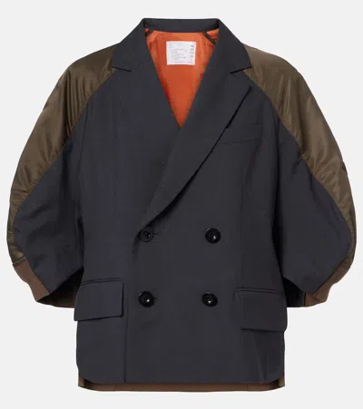 Sacai Double-breasted Grey Jacket With Lance Lapel And Contemporary Design In Brown