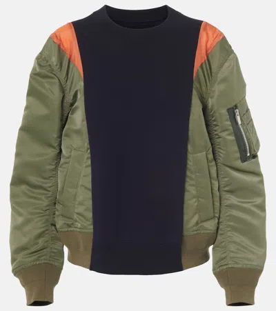 Sacai Paneled Jersey And Twill Sweatshirt In Blue