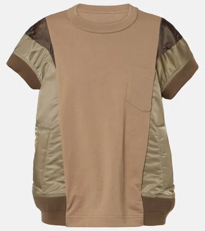 Sacai Paneled Jersey And Twill Top In 651 Beige