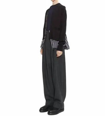 Sacai Paneled Knit Cardigan In Black/navy Stripe In Multi