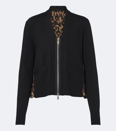 Sacai Paneled Leopard-print Cotton-blend Cardigan In Black