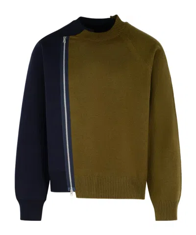 Sacai Paneled Long-sleeved Sweater In Brown