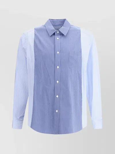 Sacai Paneled Striped Shirt Patch Pocket In Blue