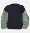 SACAI PANELED TWILL AND FLEECE SWEATSHIRT