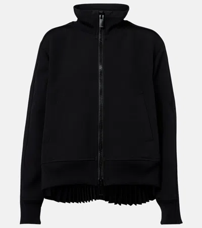 Sacai Paneled Twill Zip-up Sweatshirt In Black