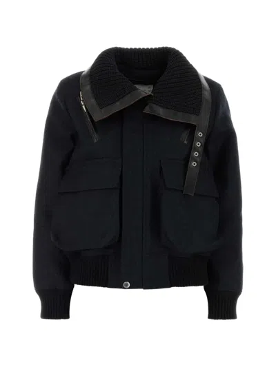 Sacai Wool And Nylon Blend Down Jacket In Black