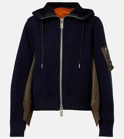Sacai Paneled Zip-up Hoodie In Blue