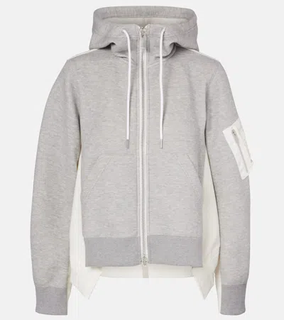 Sacai Paneled Zip-up Hoodie In Gray