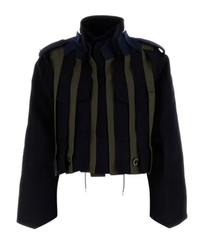 SACAI SACAI PLEATED RAW EDGE BOMBER JACKET