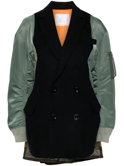 Sacai Panelled Bomber Jacket In Green
