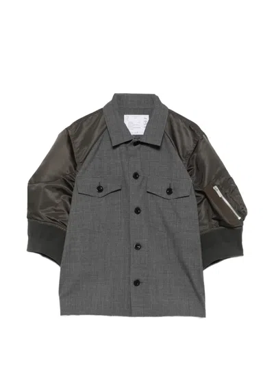 Sacai Panelled Bomber-sleeve Jacket In Gray