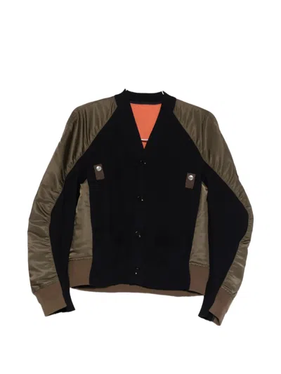 Sacai Panelled Buttoned Bomber Jacket In Black