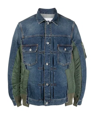 Sacai Blue & Khaki Nylon Twill Denim Jacket