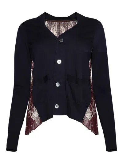 Sacai Panelled Cardigan In Blue