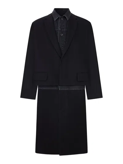 Sacai Panelled Coat With Denim Insert In Black
