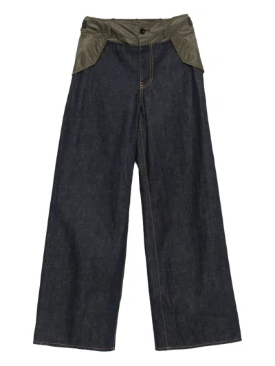 Sacai Panelled Cotton Jeans In Black