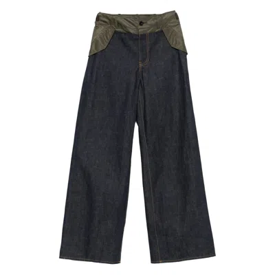 Sacai Panelled Cotton Jeans In Blue