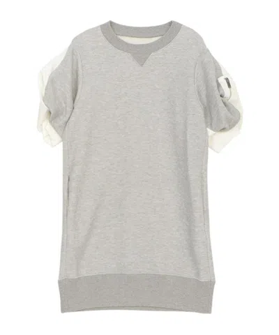 Sacai Panelled Cotton Minidress In Gray
