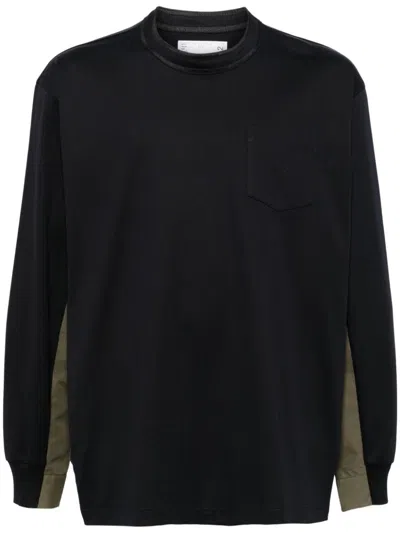 Sacai Panelled Cotton T-shirt In Black