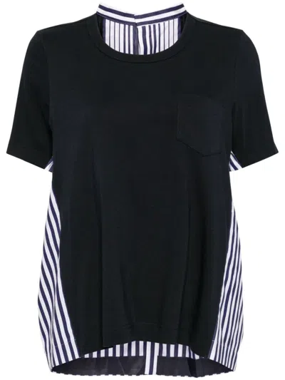 Sacai Panelled Cotton T-shirt In Blue