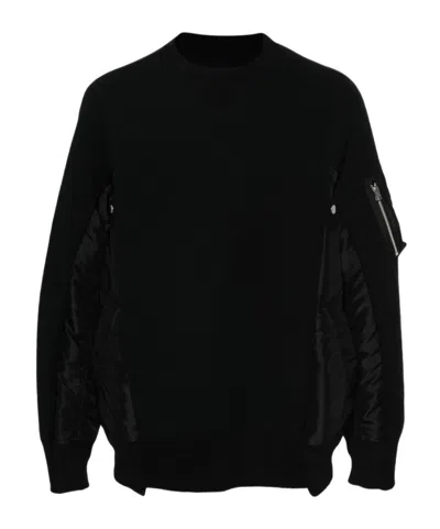 SACAI SACAI LONG-SLEEVED PANELLED CREWNECK SWEATSHIRT