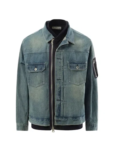 Sacai Panelled Denim Jacket In Blue