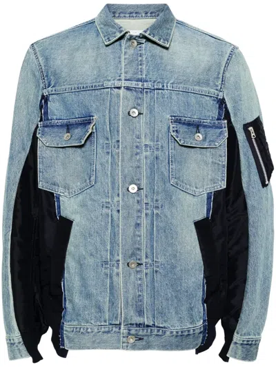 Sacai Panelled Denim And Nylon-twill Jacket In Black