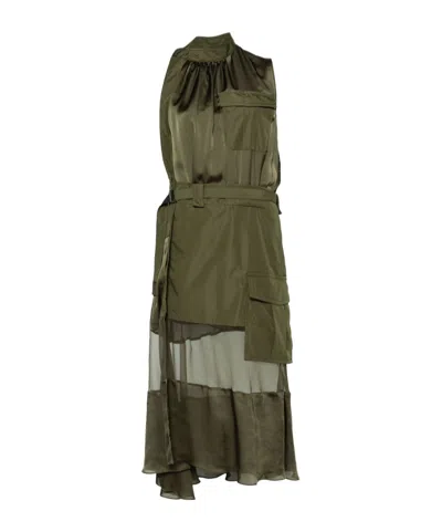 Sacai Panelled-design Dress In Kaki