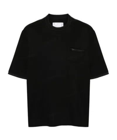 Sacai Panelled-design T-shirt In Black
