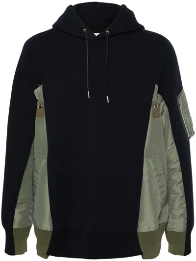 Sacai Panelled Drawstring Hoodie In Black