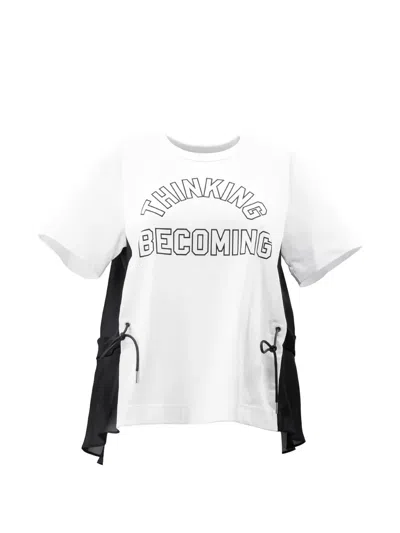 Sacai Panelled Drawstring T-shirt In White