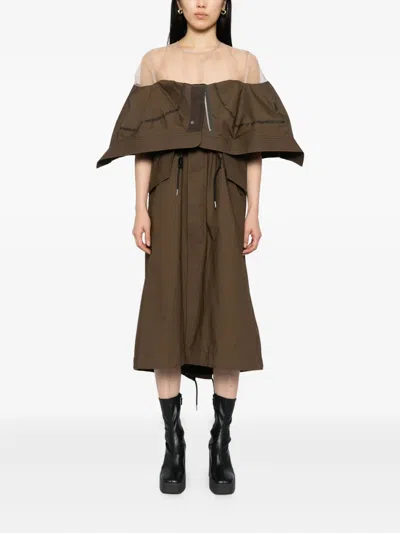 Sacai Panelled Dress In Brown