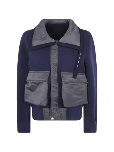 Sacai Panelled Flap-pocket Jacket In Blue