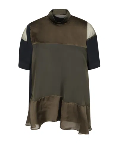 Sacai Panelled Ruffled Blouse In Multi