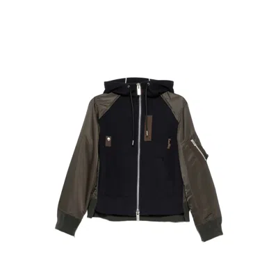 Sacai Panelled Hooded Jacket In Black/grey